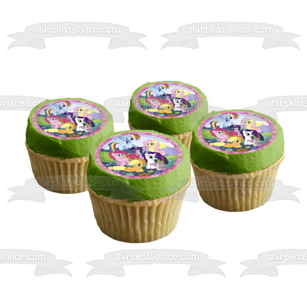 My Little Pony Equestria Girls Rainbow Dash Fluttershy Pinkie Pie y flores adorno comestible para tarta imagen ABPID06245 