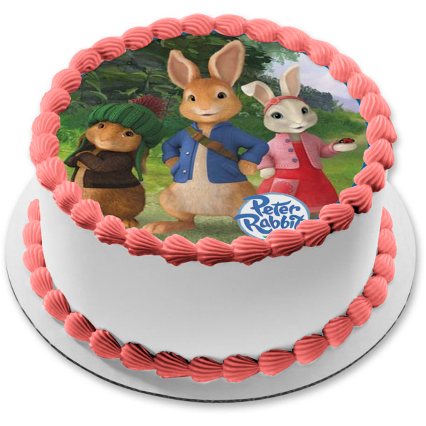 Peter Rabbit Logo Benjamin Bunny y Lily Bobtail Adorno comestible para tarta Imagen ABPID06606 