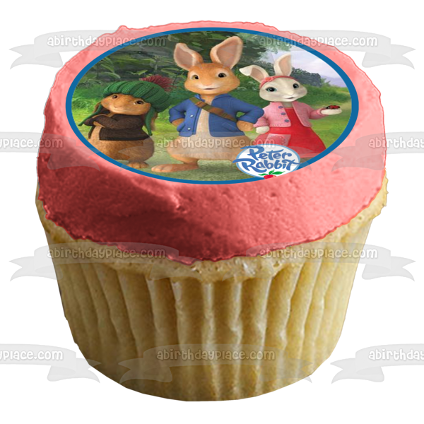 Peter Rabbit Logo Benjamin Bunny y Lily Bobtail Adorno comestible para tarta Imagen ABPID06606 