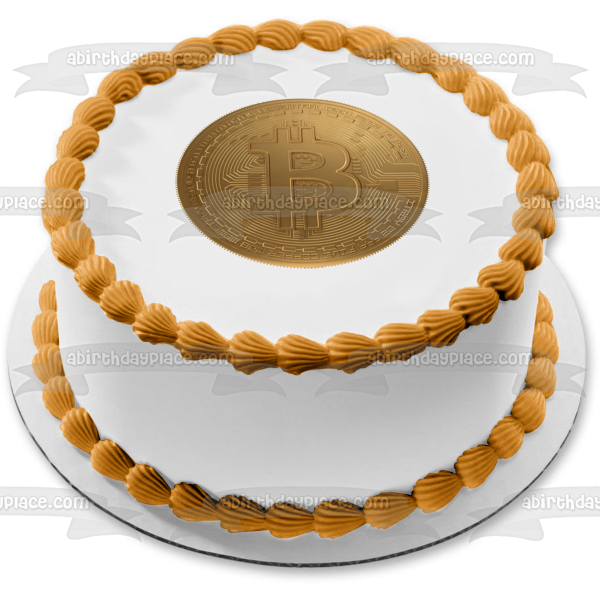 Imagen comestible para decoración de tarta con símbolo de moneda Bitcoin ABPID53768 