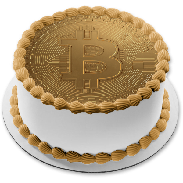 Imagen comestible para decoración de tarta con símbolo de moneda Bitcoin ABPID53768 