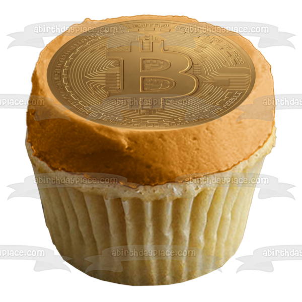 Imagen comestible para decoración de tarta con símbolo de moneda Bitcoin ABPID53768 