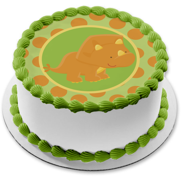 Imagen comestible para decoración de tarta con fondo verde de dinosaurio marrón bebé ABPID08927 