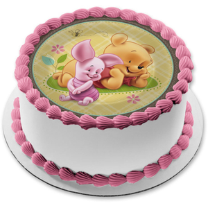 EDIBLE *PRECUT* ICING WINNIE THE POOH & PIGLET CAKE & CUPCAKE TOPPERS +  FLOWERS