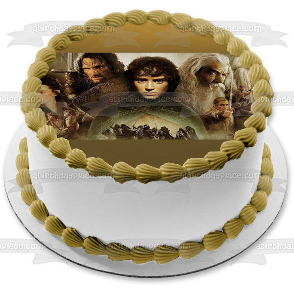 El Señor de los Anillos Póster del reparto principal Película de fantasía Frodo Baggins Gandalf Arwen Legolas Aragorn Imagen comestible para tarta ABPID52863 