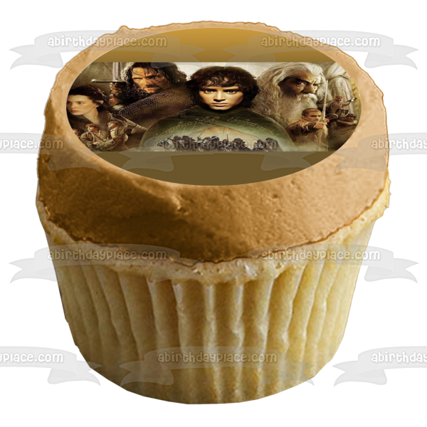 El Señor de los Anillos Póster del reparto principal Película de fantasía Frodo Baggins Gandalf Arwen Legolas Aragorn Imagen comestible para tarta ABPID52863 