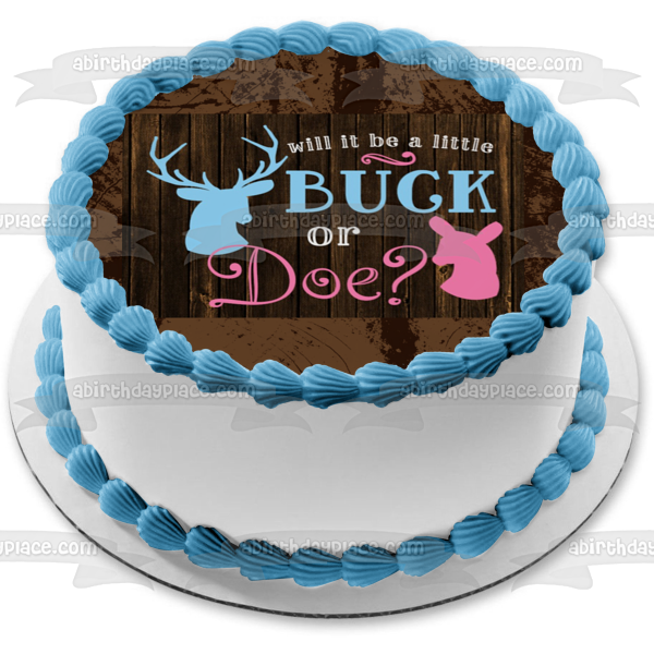 Baby Shower Will It Be a Buck or Doe Pink Doe Blue Buck - Adorno comestible para tarta, imagen ABPID06660 