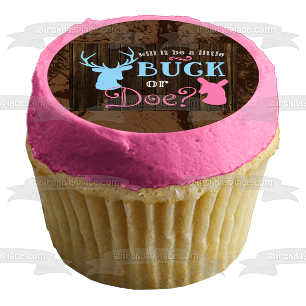 Baby Shower Will It Be a Buck or Doe Pink Doe Blue Buck - Adorno comestible para tarta, imagen ABPID06660 