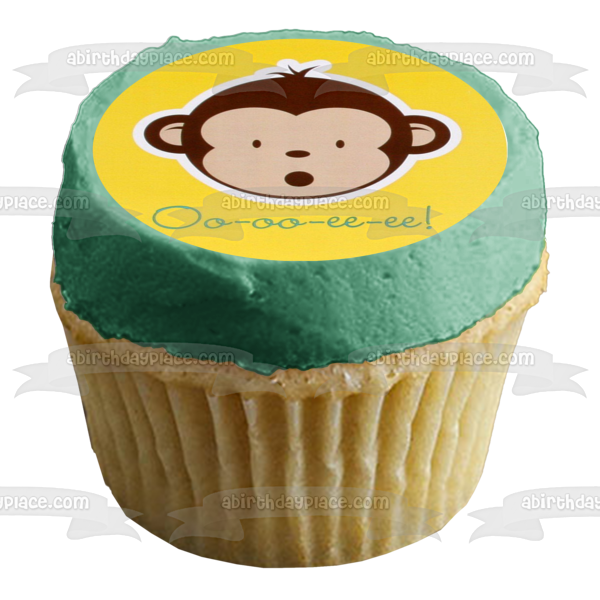 Cartoon Monkey Oo-Oo-Ee-Ee Yellow Background Edible Cake Topper Image ABPID11500