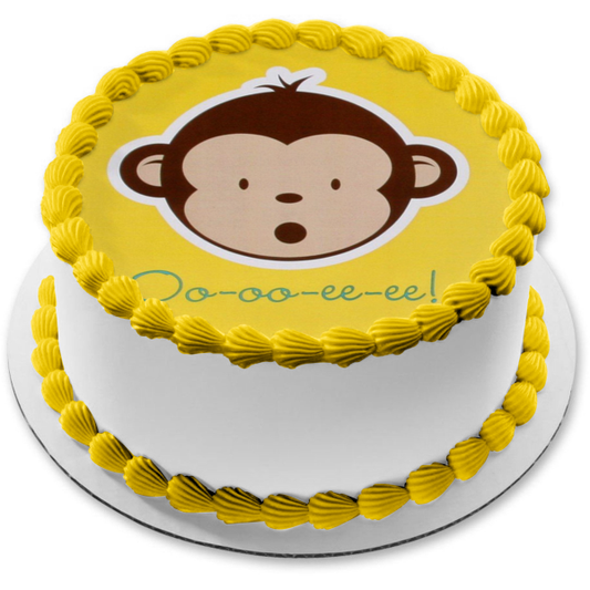 Cartoon Monkey Oo-Oo-Ee-Ee Yellow Background Edible Cake Topper Image ABPID11500