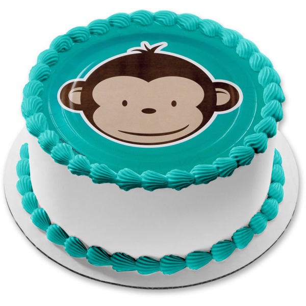 Cartoon Monkey Blue Background Edible Cake Topper Image ABPID11492