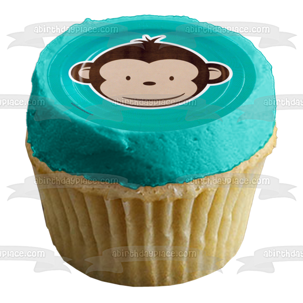 Cartoon Monkey Blue Background Edible Cake Topper Image ABPID11492