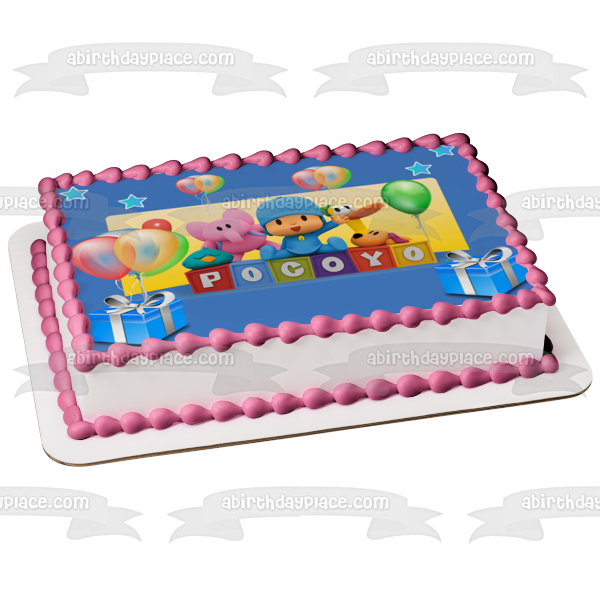 Pocoyo Happy Birthday Presents Balloons Stars Pato Elly Edible Cake Topper Image ABPID27563