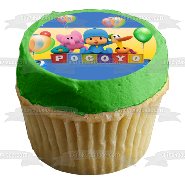 Pocoyo Happy Birthday Presents Balloons Stars Pato Elly Edible Cake Topper Image ABPID27563