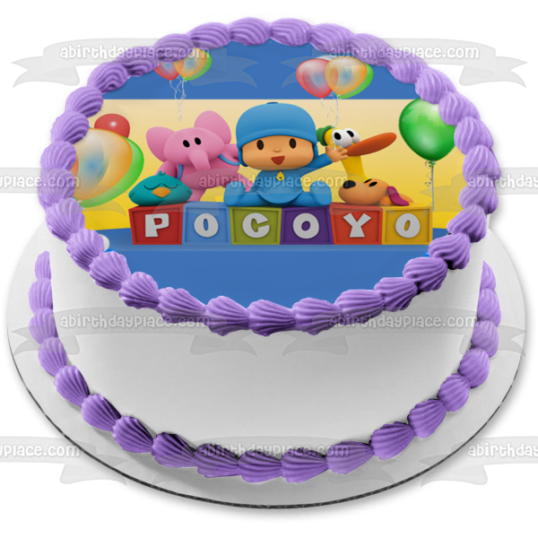 Pocoyo Happy Birthday Presents Balloons Stars Pato Elly Edible Cake Topper Image ABPID27563