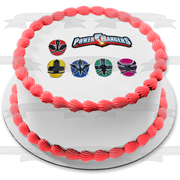 Power Rangers Logo Caras Red Ranger Yellow Ranger Blue Ranger Green Ranger Pink Ranger Edible Cake Topper Imagen ABPID27571 