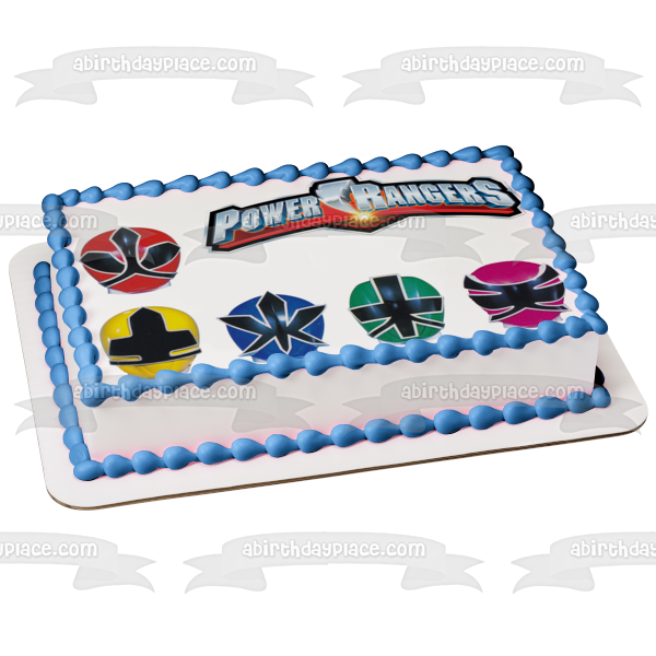 Power Rangers Logo Caras Red Ranger Yellow Ranger Blue Ranger Green Ranger Pink Ranger Edible Cake Topper Imagen ABPID27571 