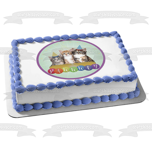 Feliz cumpleaños, gatos, sombreros de fiesta, Pawwwty, decoración comestible para tarta, imagen ABPID27717 