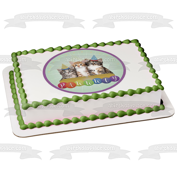 Feliz cumpleaños, gatos, sombreros de fiesta, Pawwwty, decoración comestible para tarta, imagen ABPID27717 