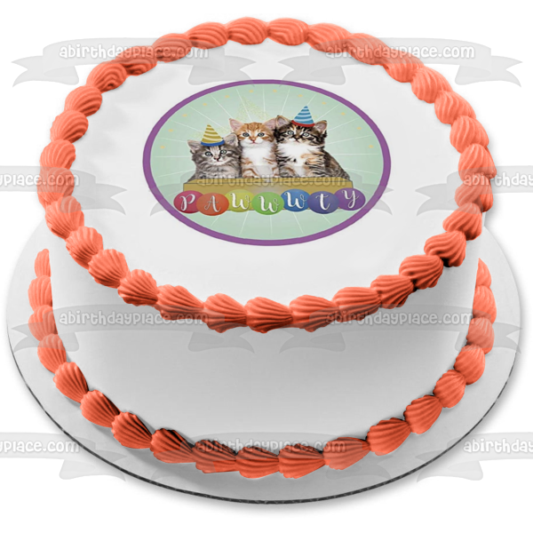 Feliz cumpleaños, gatos, sombreros de fiesta, Pawwwty, decoración comestible para tarta, imagen ABPID27717 