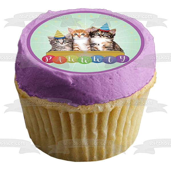 Feliz cumpleaños, gatos, sombreros de fiesta, Pawwwty, decoración comestible para tarta, imagen ABPID27717 