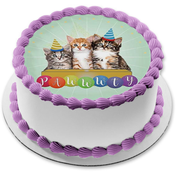 Feliz cumpleaños, gatos, sombreros de fiesta, Pawwwty, decoración comestible para tarta, imagen ABPID27717 