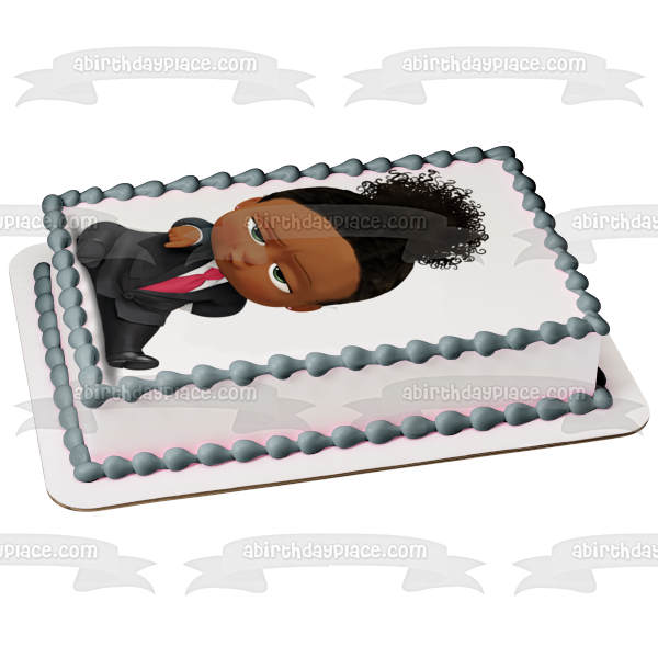 Imagen de decoración comestible para tarta con pelo de cola de caballo de bebé afroamericana ABPID27730 