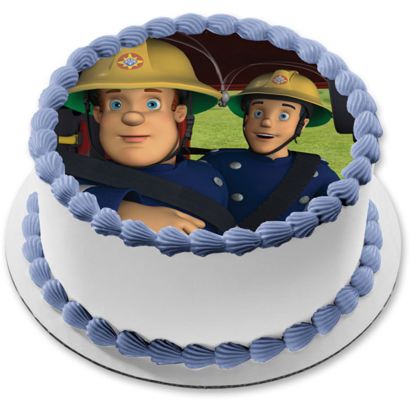 Imagen comestible para tarta con el bombero Sam, compañero de trabajo en camión de bomberos, ABPID12088 