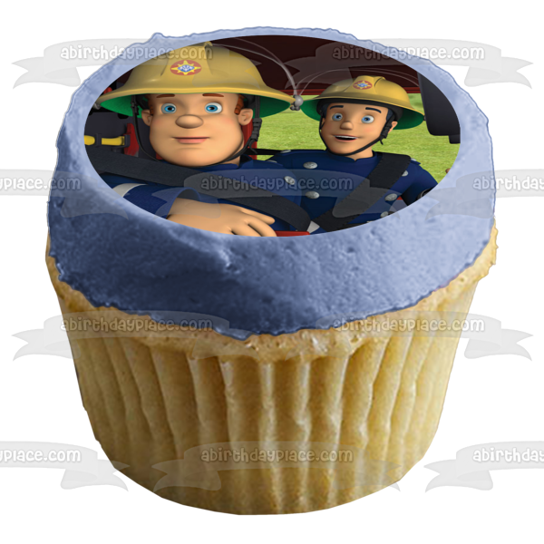 Imagen comestible para tarta con el bombero Sam, compañero de trabajo en camión de bomberos, ABPID12088 