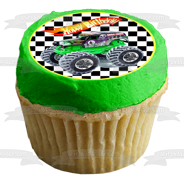 Hot Wheels Feliz cumpleaños Grave Digger Decoración comestible para tarta Imagen ABPID12114 