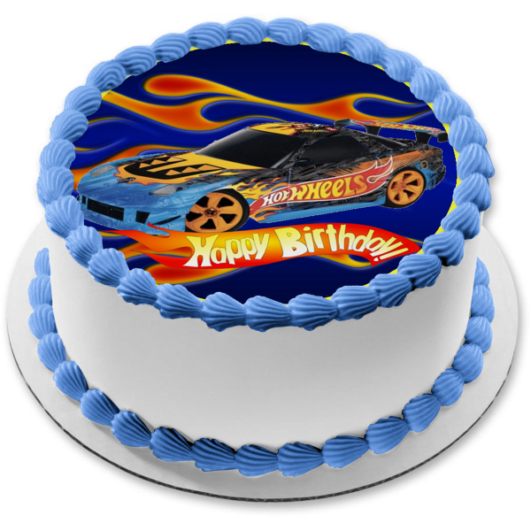 Hot Wheels Feliz Cumpleaños Coche de Carreras Azul Imagen comestible para decoración de tarta ABPID12125 