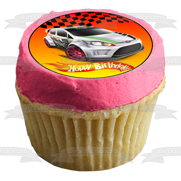 Hot Wheels Feliz cumpleaños coche plateado bandera a cuadros decoración comestible para tarta imagen ABPID12134 