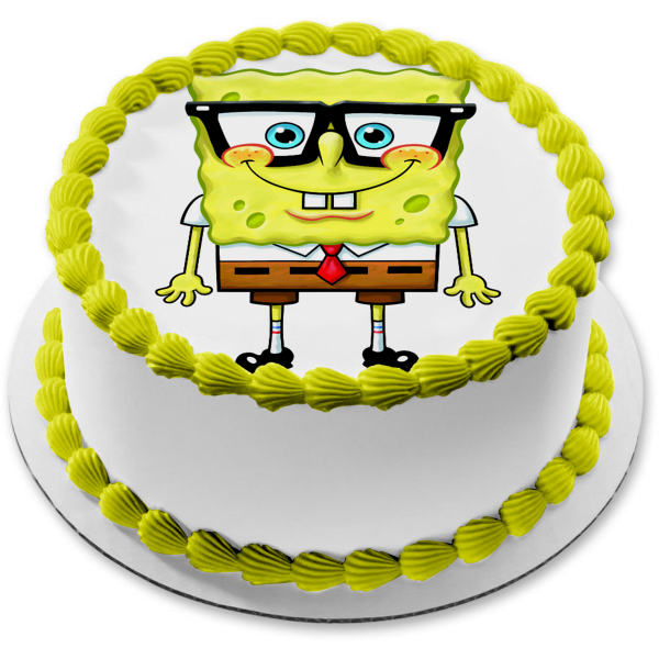 SpongeBob SquarePants Wearing Glasses Edible Cake Topper Image ABPID12430