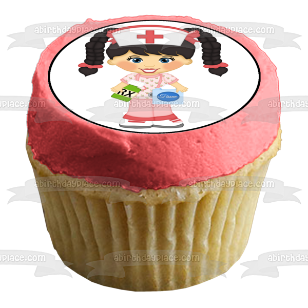 Cartoon Nurse Tissues Stethoscope Prescription Bottle Edible Cake Topper Image ABPID12465