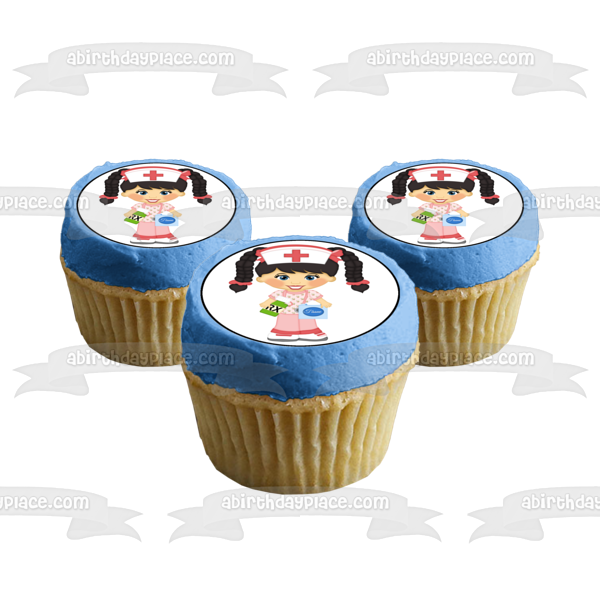 Cartoon Nurse Tissues Stethoscope Prescription Bottle Edible Cake Topper Image ABPID12465