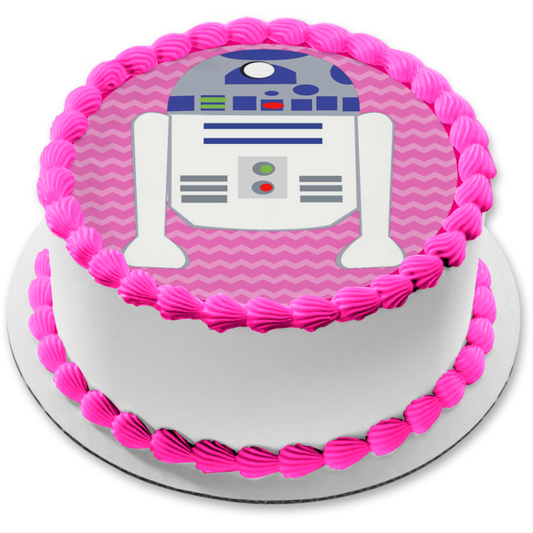 Imagen de decoración comestible para tarta con fondo rosa de Star Wars R2-D2 ABPID12706 