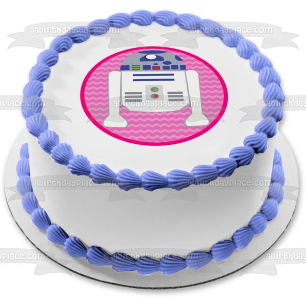 Imagen de decoración comestible para tarta con fondo rosa de Star Wars R2-D2 ABPID12706 