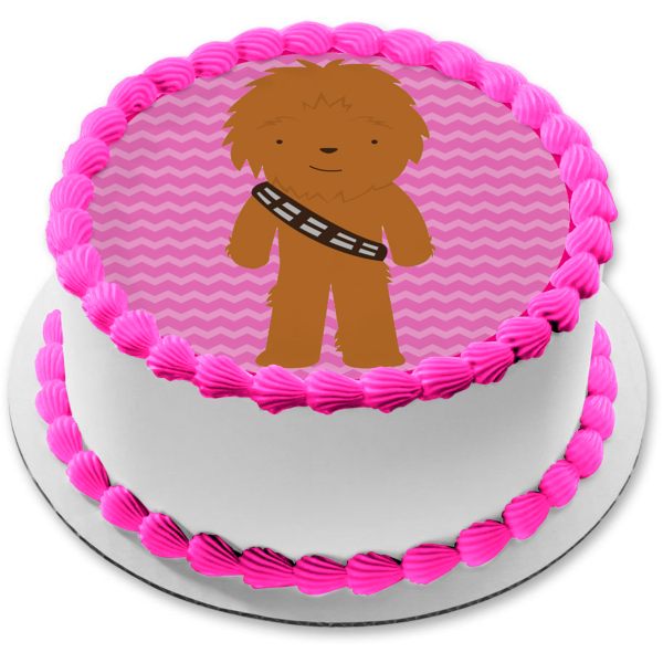 Star Wars Cartoon Chewbaca Pink Background Edible Cake Topper Image ABPID12711