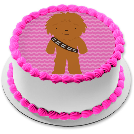 Imagen comestible para decoración de tarta con fondo rosa de Chewbaca de dibujos animados de Star Wars ABPID12711 