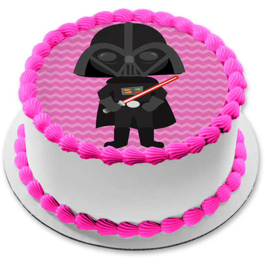 Star Wars Dibujos animados Darth Vader Sable de luz Fondo rosa Imagen comestible para decoración de tarta ABPID12714 