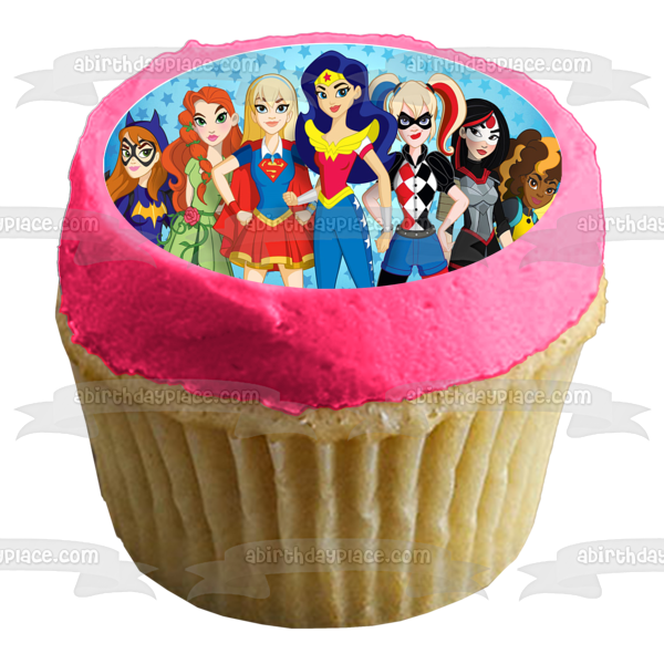 Super Hero Girls Super Girl Wonder Woman Bat Girl y Poison Ivy Decoración comestible para tarta Imagen ABPID03581 