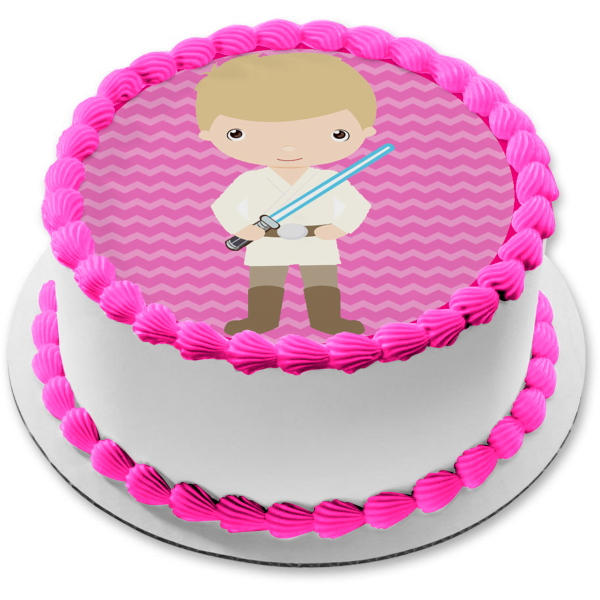 Star Wars Dibujos animados Anakin Skywalker Sable de luz Fondo rosa Imagen comestible para decoración de tarta ABPID12728 