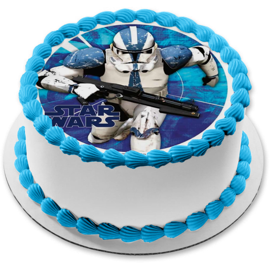 Adorno comestible para tarta con fondo azul de Star Wars Storm Trooper, imagen ABPID22025 