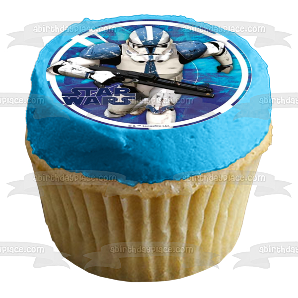 Adorno comestible para tarta con fondo azul de Star Wars Storm Trooper, imagen ABPID22025 