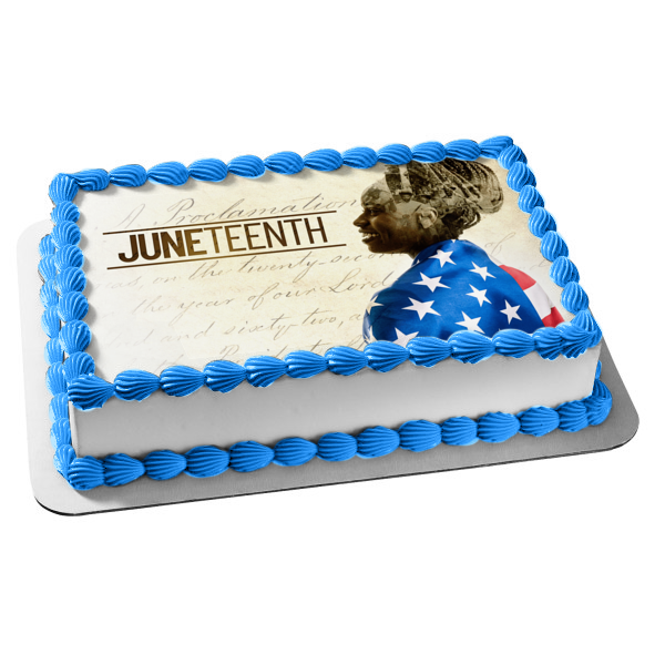 Juneteenth Freedom Day African American Woman Wearing an American Flag Edible Cake Topper Image ABPID54111