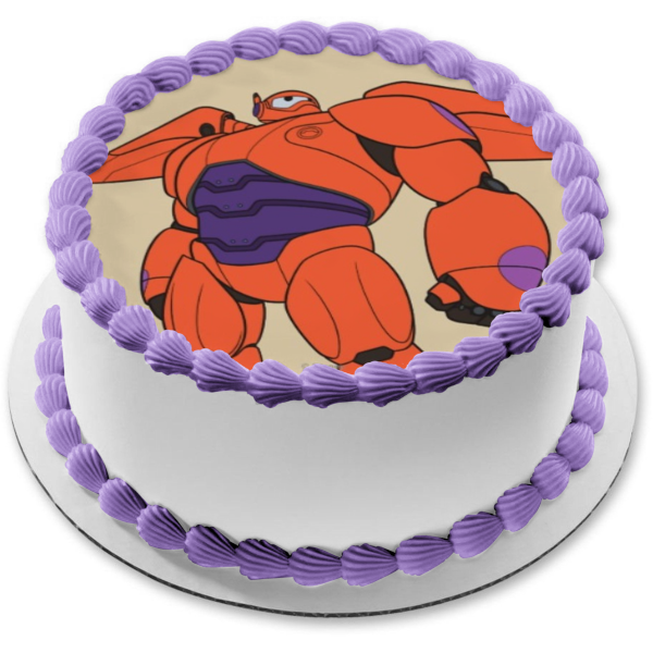 Imagen comestible para decoración de tarta con fondo tostado de Baymax rojo de Big Hero 6 ABPID21865 