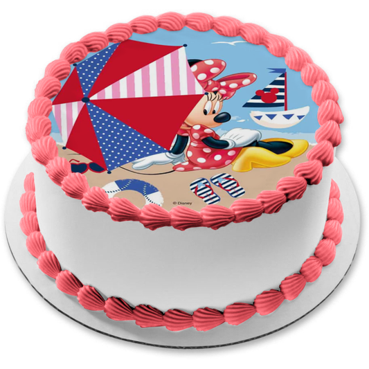 Disney Minnie Mouse Beach Sailboat Sunglasses Umbrella Edible Cake Topper Image ABPID21905