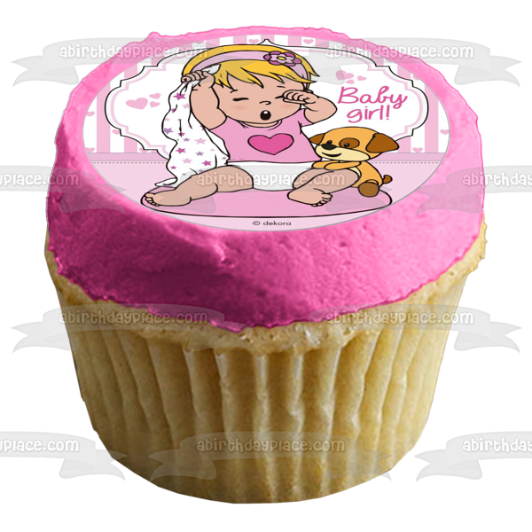 Baby Girl Baby Shower Estrellas Manta Cachorro Relleno Adorno Comestible Para Pastel Imagen ABPID21954 