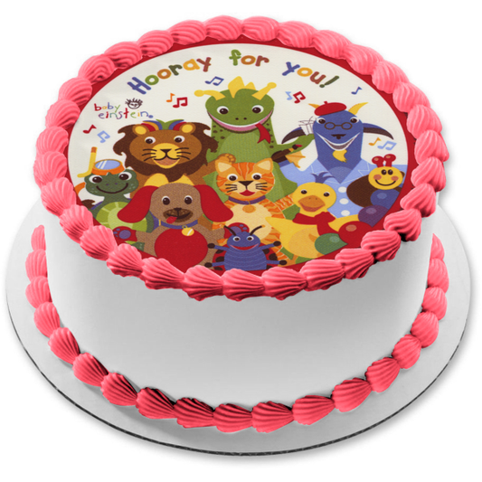 Baby Einstein Party Bard the Dragon Neptune the Turtle Happy Birthday Godzilla the Dog Issac the Lion Edible Cake Topper Image ABPID24326