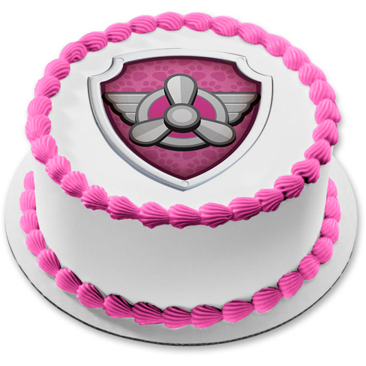 Insignia de Skye de la Patrulla Canina, decoración comestible rosa para tarta, imagen ABPID27437 